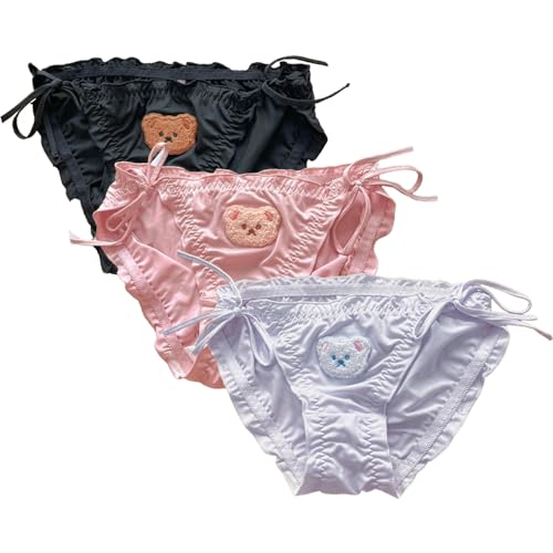 Women’s Underwear Cotton Panties Cute Kawaii Japanese Underwear 3 Pack - Small - Bear Black Pink Purple