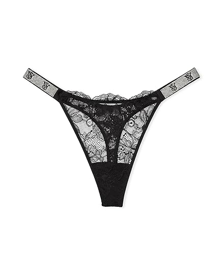 Victoria's Secret Women's Very Sexy Shine Strap Thong Underwear, Panties for Women (XS-XXL) - Small - Black Lace Monogram