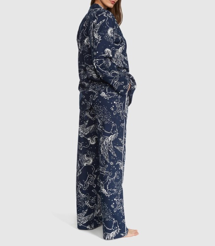 Victoria's Secret Flannel Long Pajama Set, Women's Sleepwear (XS-XXL) - X-Small - Noir Navy Pegasus