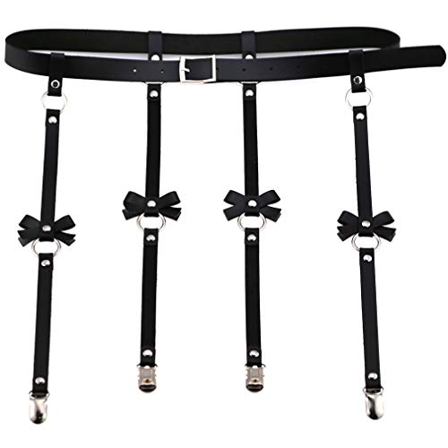 Adjustable Sexy Elasticity Leg Harness Garter Belts Punk Gothic Thigh Ring Garter with Metal Clip - 4 Clips With Waist Belt
