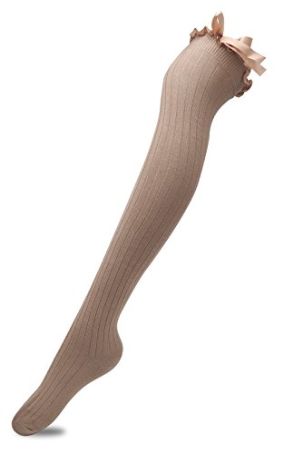 TOCONFFON Women's Girls Thigh High Stockings Over the Knee Socks with Satin Bows - 5-10 - Khaki