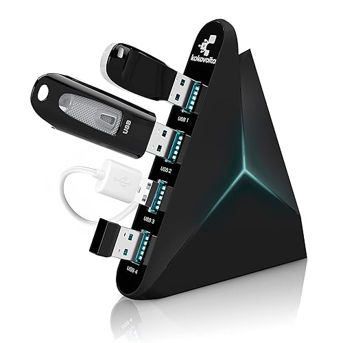 USB Hub 3.0 High-Speed - USB Splitter for Laptop, MacBook, Xbox, Flash Drive, HDD, Printer, Camera, Keyboard, Multi USB Port Extender, Fast Charging, Fast Data Transfer Long Cord Compact Design - Black
