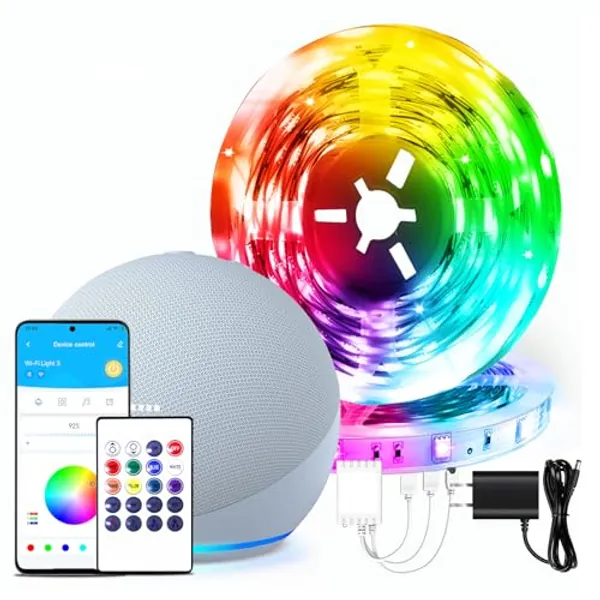 dalattin Smart WiFi Led Lights 130ft, Work with Alexa Google Assistant, APP Voice Remote Control Led Strip Lights RGB Color Changing Music Sync Led Lights for Bedroom Valentine (2 Rolls of 65.6ft)