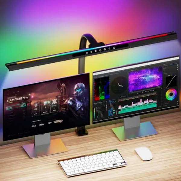 Mostorlit LED Desk Lamp with RGB Backlight, 24W Ultra Bright Modern Architect Workbench Desk Lamps, 60" Timer, 25 Lighting Modes,Eye Protection Clamp Light for Home Office Gaming Reading Working