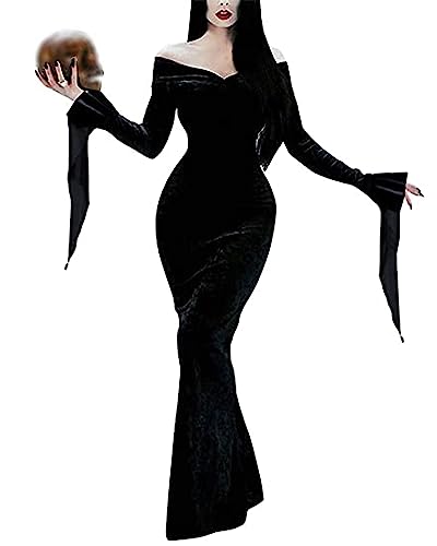 LUYANA Women Morticia Dress Addams Family Halloween Costumes Adult Cosplay - Small - B-Black