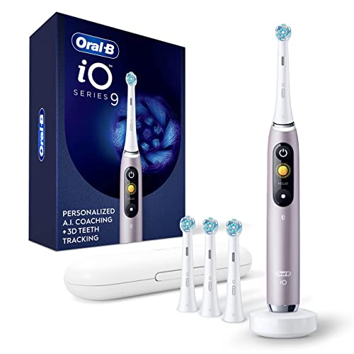 Oral-B Power iO Series 9 Electric Toothbrush, Rose Quartz, iO9 Rechargeable Power Toothbrush with 4 Brush Heads and Charging Travel Case - Rose Quartz - Toothbrush
