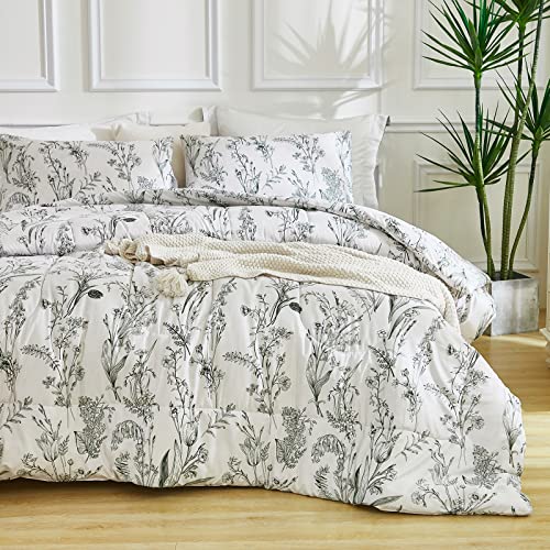 Twin Size Comforter Set Floral Green Bedding Set Farmhouse Country Style Vintage Flowers Green Botanical Bedding Super Soft All Season Comforter Set 1 Comforter 1 Pillowcase - Green - Twin