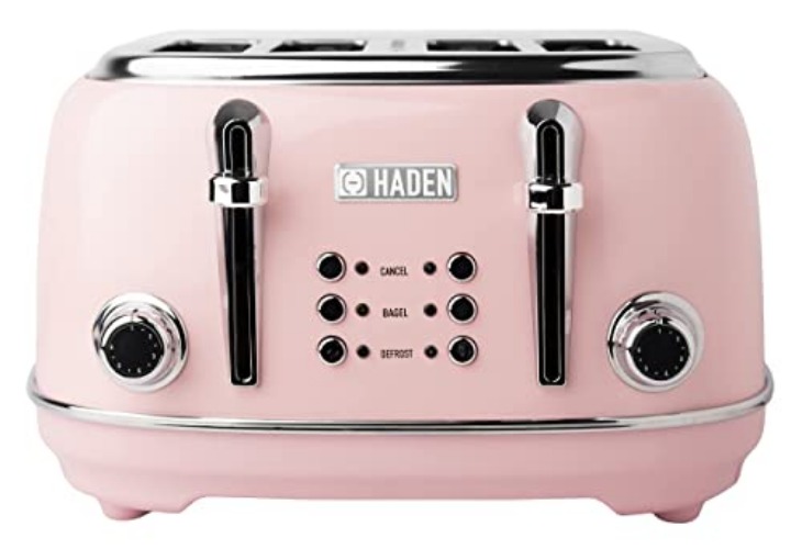 Haden Heritage 75044 Stainless Steel 1500W Retro Toaster 4 Slice Wide Slot w/Removable Crumb Tray and Settings, English Rose Pink Toasters w/Adjustable Browning Control, Smart Toaster - 4 Slice - English Rose