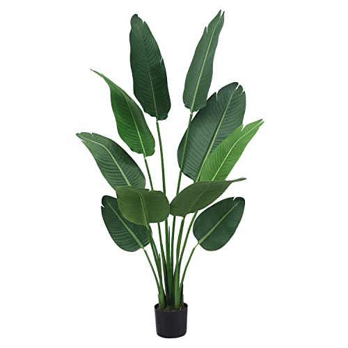 Artificial Bird of Paradise Tree Plant 5.25ft Fake Tropical Palm Tree with 10 Trunks Faux Decorative Banana Tree in Pot for Indoor Outdoor Home Office Garden Modern Decor Housewarming - 5.2ft