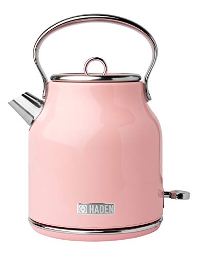 Haden Heritage 75012 Retro Stainless Steel Tea Kettle, 1500W Hot Water Kettle Electric Kettles for Boiling Water, 1.7L Ivory White Electric Tea Kettles Automatic Shut Off, Boil-Dry Protection Tea Pots - English Rose