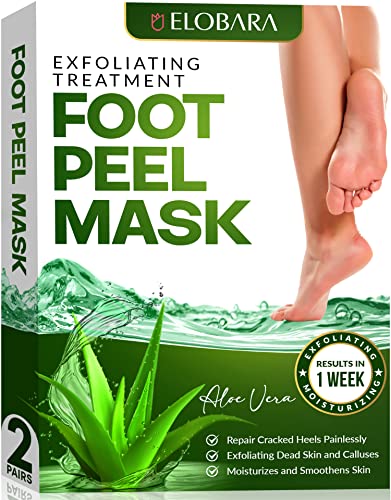 Foot Peel Mask, 2 Pack, Exfoliating Dead Skin and Calluses for Baby Soft Feet, Smooth Silky Skin, Repair Cracked Heels Painlessly, Leave Your Feet Moisture and Smooth (Aloe Vera) - Aloe Vera