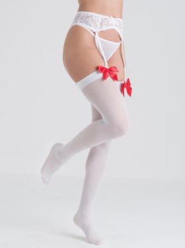 Fantasy White and Red Bow Top Stockings