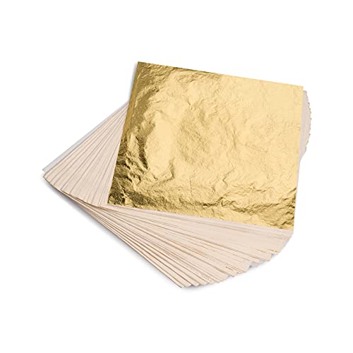 KraftiSky Gold Leaf Sheets - 100 Gold Foil Sheets - 14 x 14 cm Multipurpose Gold Leaf for Nails, Art & DIY Projects, Picture Frames, Home Walls, Interior and Multi Artistic Decoration (Foil) - Golden