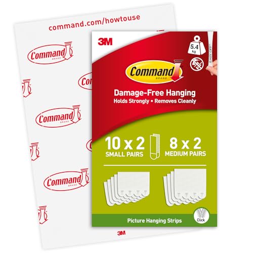 Command Picture Hanging Strips, Value Pack - 10 Pairs of Small (20 Strips), 8 Pairs of Medium (16 Strips) Adhesive Strips - For Pictures & Frames in Different Sizes - Damage Free Hanging - Small & Medium Strips