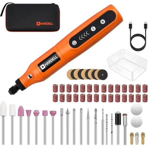 HARDELL Mini Cordless Rotary Tool, USB Charging, 5-Speed Rotary Tool Kit with 55 Accessories, Multi-Purpose 3.7V Power Rotary Tool for Sanding, Polishing, Drilling, Etching, Engraving, DIY Crafts - Orange