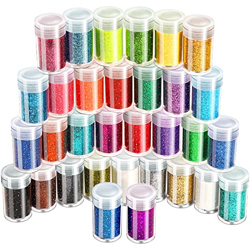 LEOBRO Fine Glitter, Extra Fine Glitter Powder, Craft Glitter for Christmas Epoxy Resin, Body Nail Glitter, DIY Glitter Tumbler Painting Cards, Wedding Christmas Decoration Glitter, 32 Colors - Fine glitter