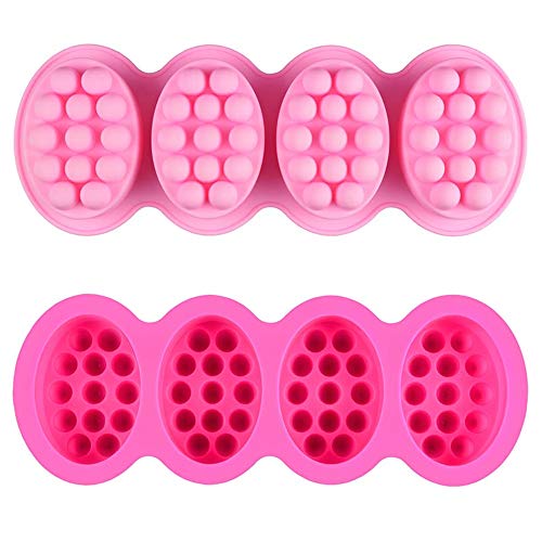 Silicone Soap Mold, 4 Cavity Oval Massage Soap Mould Cookie Chocolate Cake Mold Tray for DIY Homemade Craft (Pink) - Pink