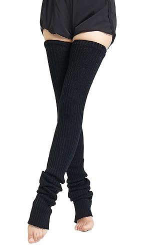 Henwarry 27 or 34 Inch Length Leg Warmers Knit Over the Knee Extra Long Winter Soft Thick Thigh High Footless Socks for Women - A01-black - 27 Inch