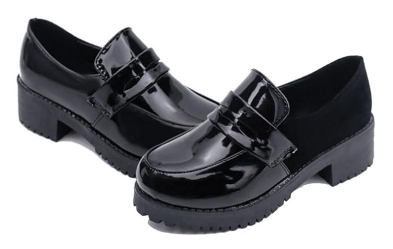 Women's Loafer Shoes Low Top Japanese Students Maid Uniform Dress Oxford Shoes - 7.5 - Black