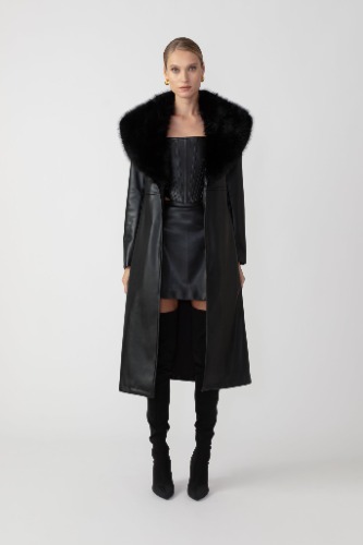 Simone Faux Leather Coat | Black / 8