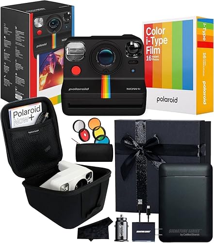 Polaroid Originals Now+ I-Type Instant Camera w/ 16 Color Film Photos and Signature Gift Bundle - Black - + Signature Gift Bundle