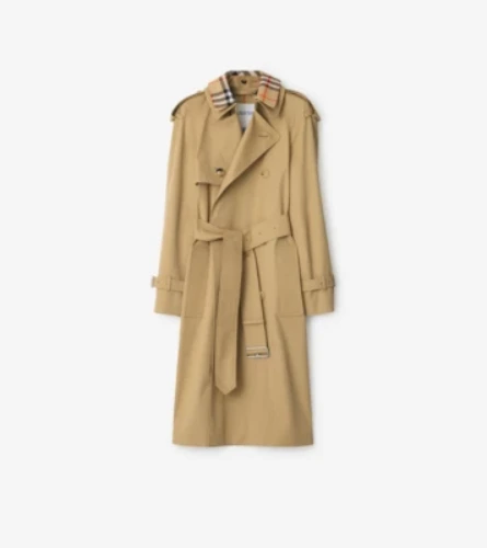 Long Detachable Collar Gabardine Trench Coat in Flax - Women, Cotton | Burberry® Official
