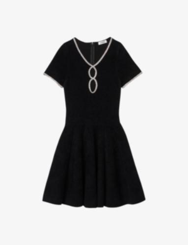 Beaded short-sleeve woven mini dress