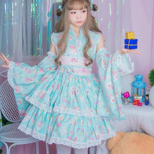 Twin Star Kimono Dress - Blue / XXXL