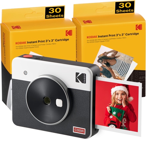 Kodak Mini Shot 3 Retro (60 Sheets) 3x3 2-in-1 Portable Wireless Instant Camera & Photo Printer, Compatible with iOS, Android & Bluetooth, Real Photo HD, 4PASS Technology & Laminated Finish – White - Printer + 68 Sheets White