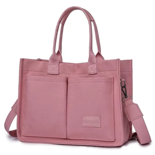 Juoxeepy Canvas Tote Bag with Multi Pockets Everything Tote for Women Church Bag Mommy Diapper Bag with Compartments