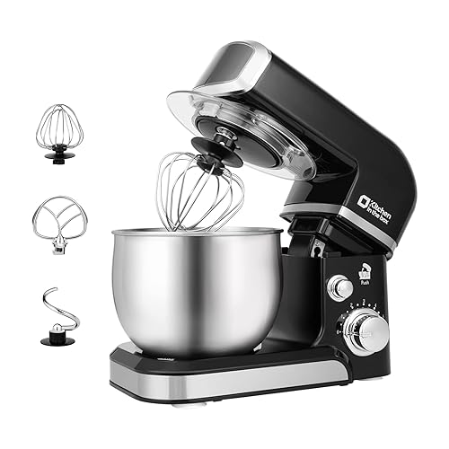 Kitchen in the box Stand Mixer,3.2Qt Small Electric Food Mixer,6 Speeds Portable Lightweight Kitchen Mixer for Daily Use with Egg Whisk,Dough Hook,Flat Beater (Black) - Black