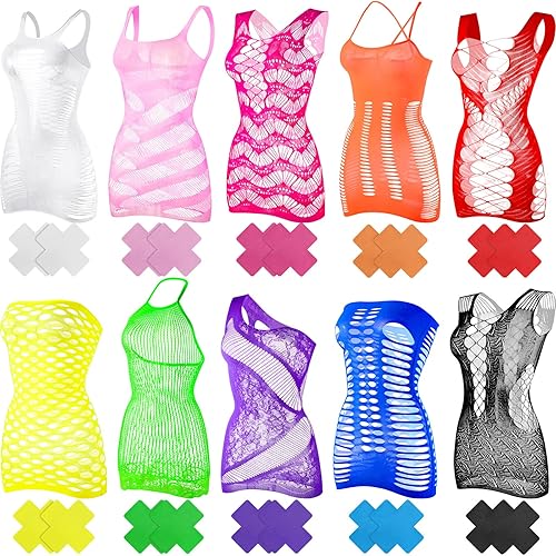 Haysandy Women's Fishnet Lingerie Fishnet Bodysuit Mesh Lingerie Fishnet Bodysuit Lace Smock Lingerie for Women - Multicolored