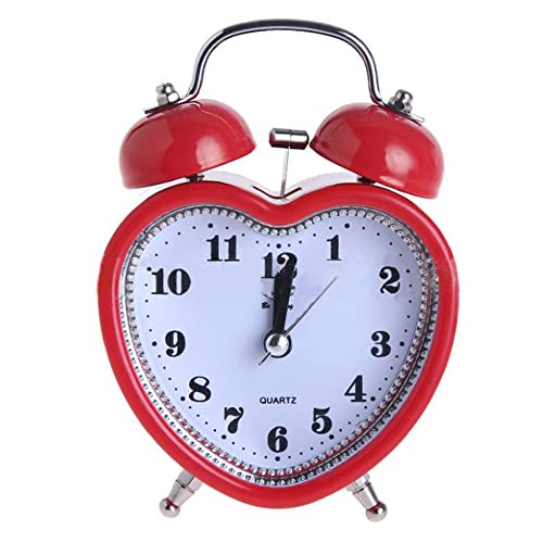Monique 3in Loud Twin Bell Alarm Clock Silent Analog Quartz Nightlight Clock (Heart Shape Red) - Heart Shape Red