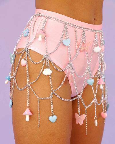 Petal Pixie Chain Skirt with Charms | Pink/Silver