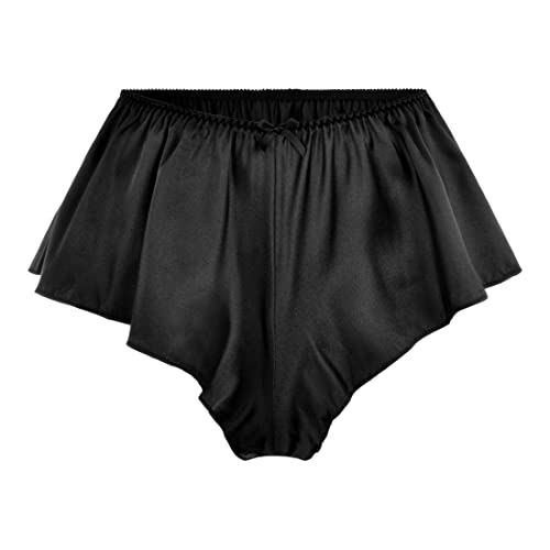 Satini Women's Satin Fluted French Skirt Shorts Knickers Briefs Panties - Small - Black