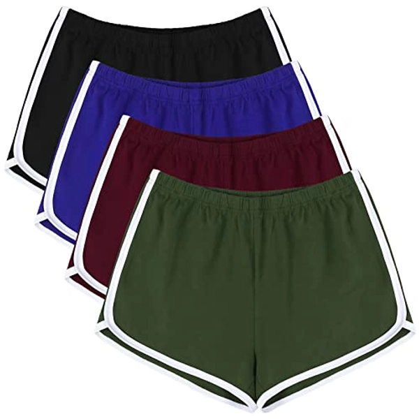 URATOT 4 Pack Yoga Short Pants Cotton Sports Shorts Gym Dance Lounge Shorts Dolphin Running Athletic Shorts for Women