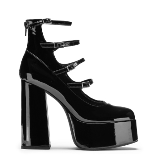 Gurren Strappy Black Patent Platform Heels | UK 5 / Black