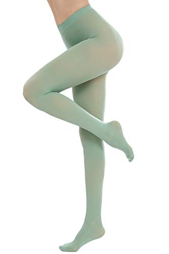 CozyWow Run Resistant 80D Soft Solid Color Semi Opaque Footed Tights High Waist - Small-Medium - Light Green