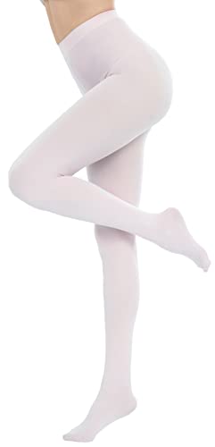 CozyWow Run Resistant 80D Soft Solid Color Semi Opaque Footed Tights High Waist - Small-Medium - White