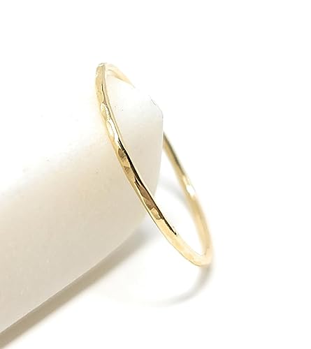 Hammered 14k Solid Gold Stacking Ring - 1mm - Delicate Ring, Dainty, Hammered Finish (yellow-gold, 2) - yellow-gold - 2