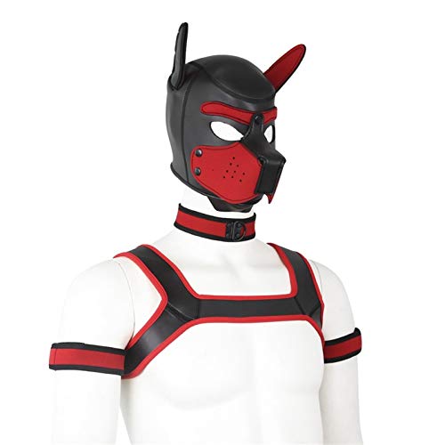 YiQin RWSX 4 Sets Neoprene Puppy Hood Animal Head Mask Novelty Costume Dog (Hood Mask + Collar + Armband + Harness) (Color : Red, Size : X-Large) - X-Large - Red
