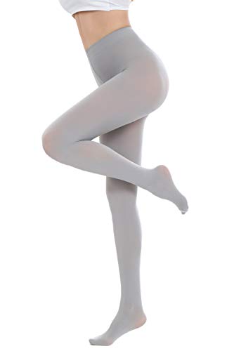 CozyWow Run Resistant 80D Soft Solid Color Semi Opaque Footed Tights High Waist - Small-Medium - Grey