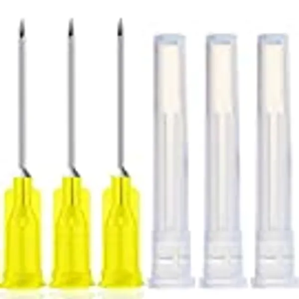 100 Pack 20Ga 1Inch Sterile Disposable Injection Needl with Cap for Animal, Pet, Poultry and Industrial Dispensing Needl Accessories