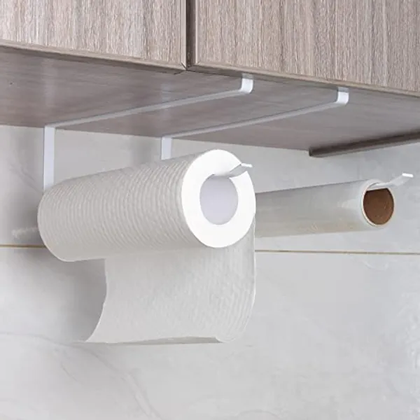 Halcyerdu Portarotolo Cucina Senza Foratura, 2 PCS Portarotolo da Cucina sotto Armadietto, Porta Carta da Cucina Sottopensile, Portarotolo da Cucina Sotto Armadietto per Cucina e Bagno(Bianco)