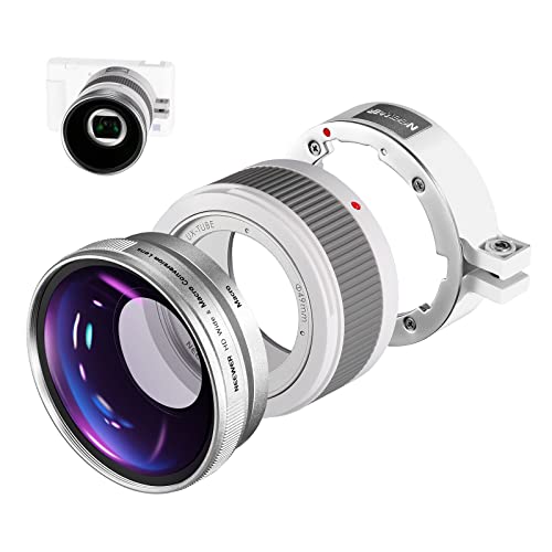 NEEWER Wide Angle Lens Compatible with Sony ZV1 Camera, 2 in 1 18mm HD Wide Angle & 10x Macro Additional Lens with Extension Tube, Bayonet Mount Lens Adapter, Cleaning Cloth (White Frame) - White