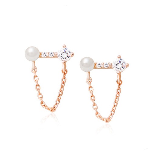 Clara Chain Hoop Earrings with 14K Gold Pin - Rose Gold