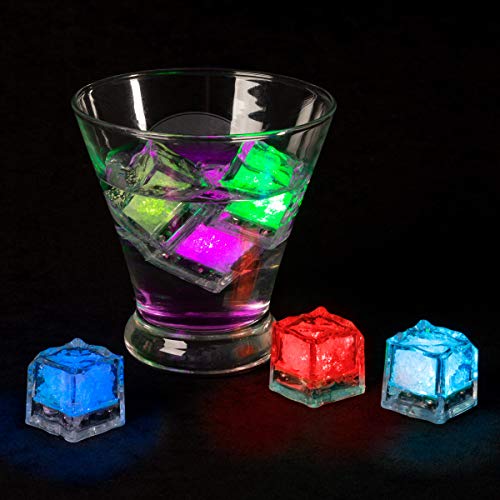Lavish Home LED Ice Cube Shape Lights Liquid Activated Submersible, Reusable-Color Change, Battery Operated for Weddings, Parties (12 Pack), Multicolor