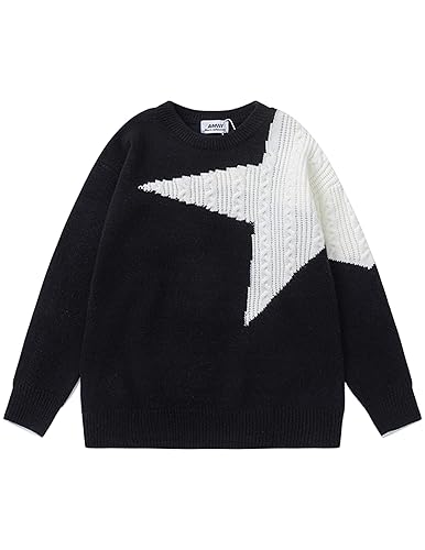 Aelfric Eden Women's Oversized Pullover Sweaters Crewneck Long Sleeve Knit Sweaters Trendy 2024 Fall Outfits - Medium - Black