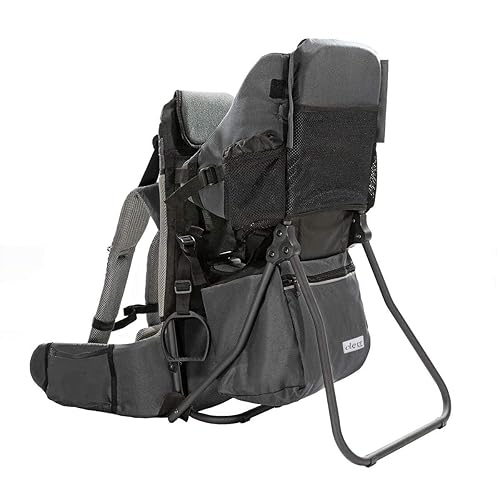 ClevrPlus Cross Country Baby Backpack Carrier, Grey, Toddler Hiking Backpack with Comfortable Seat, Adjustable Straps & Belt, Foldable Frame Lightweight Large Capacity Child Carrier for Outdoor - Grey