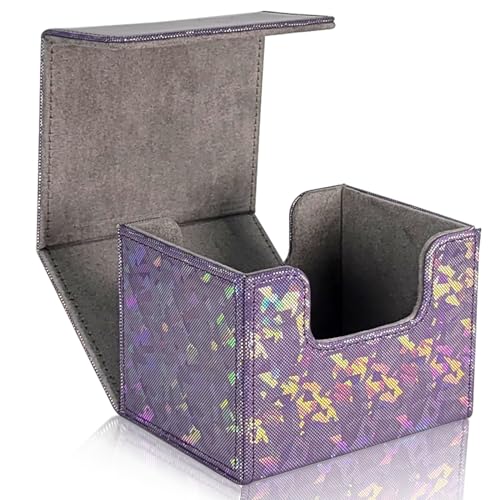 Dmoicols Card Deck Box Holds 100+ Single Sleeved Cards,Laser Sparkly Material Card Storage Box Horizontal,MTG Commander Deck Box with 2 Dividers fit TCG CCG Magic Cards(Sparkly Purple Piece) - Sparkly Purple Piece